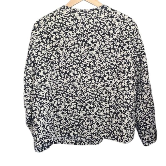 J. Jill Floral Quilted Cotton Jacket Sz XLP Black & White Button Front Blazer - Picture 2 of 16